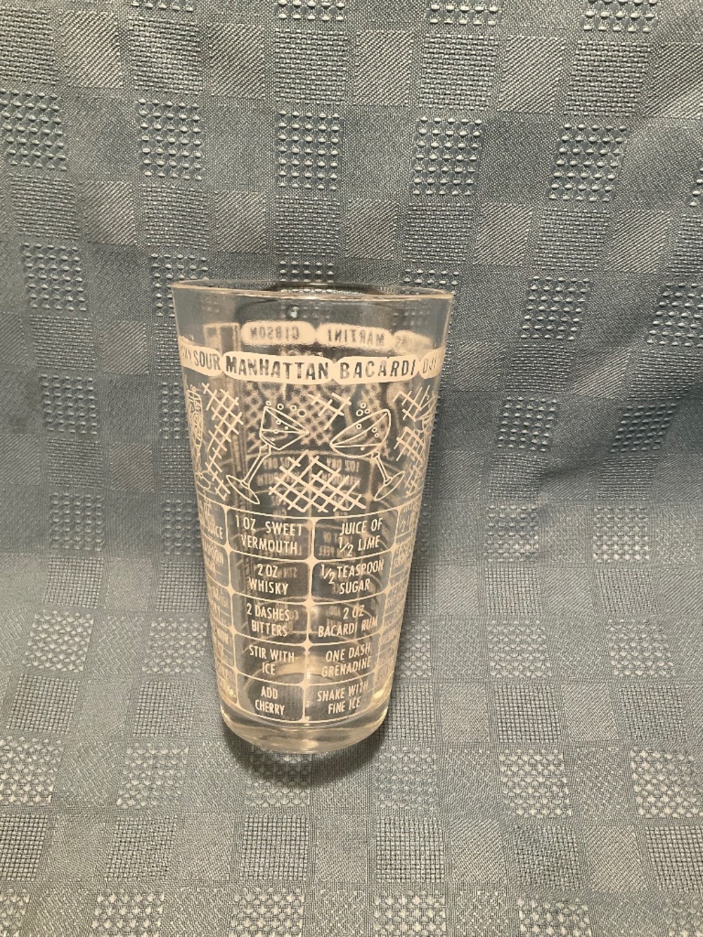 Vintage Bar Drinking Glass with recipes